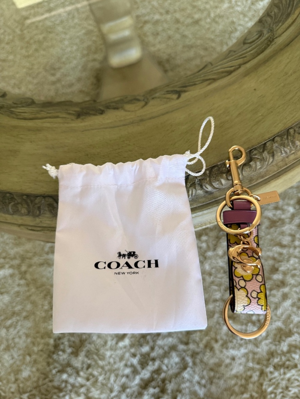 COACH Trigger Snap Bag Charm Canvas Floral Print Coach C Dust Bag NWOT